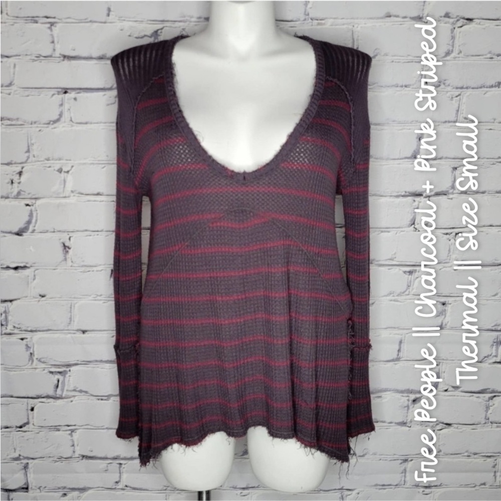 🤍 Free People Sunset Park Striped Thermal || Size Small 💗🩶